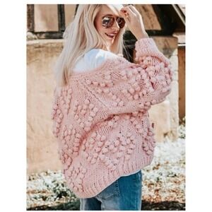 Chicwish Pink Heart Knit Cardigan Chunky Wool Blend Blogger Fav Cottagecore S/M
